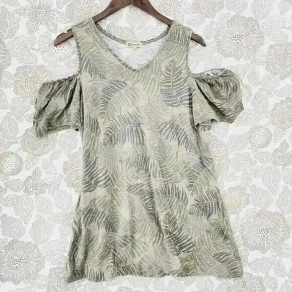 Democracy Cold Shoulder Blouse Leaves Printed Women's L - Picture 1 of 6